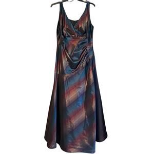 ALEX EVENINGS Formal Dress 18W Taffeta Rainbow Sleeveless V Neck Prom Festival